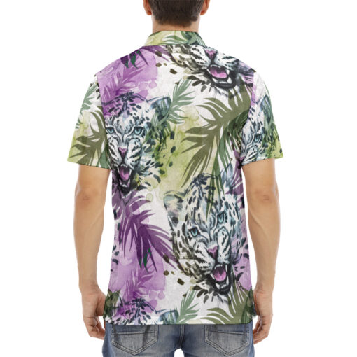 Leopards Exotic Tropical Leaves Velvet Polo Shirt - Image 4