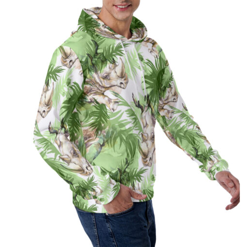 Rhinoceros Exotic Tropical Leaves Men's Hoodie - Image 3