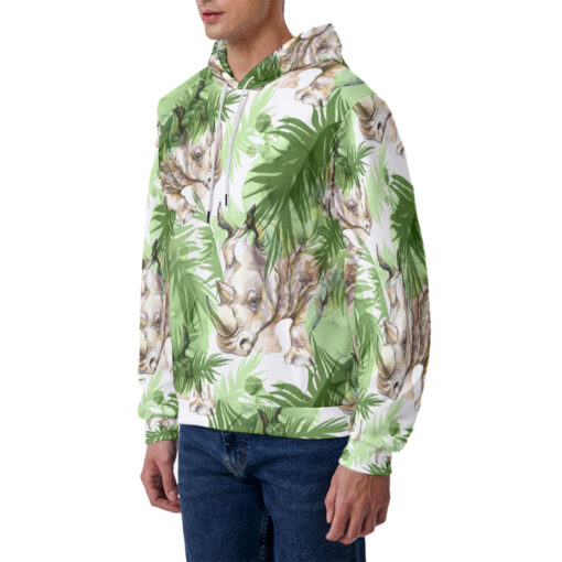 Rhinoceros Exotic Tropical Leaves Men's Hoodie - Image 2