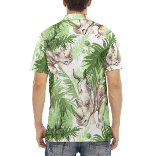 Rhinoceros Exotic Tropical Leaves Velvet Polo Shirt - Image 4