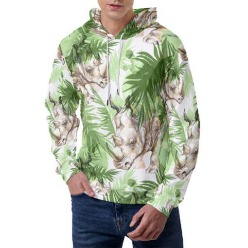 Rhinoceros Exotic Tropical Leaves Men's Hoodie