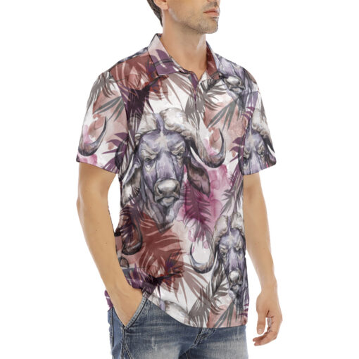 Buffaloes Exotic Tropical Leaves Velvet Polo Shirt - Image 3