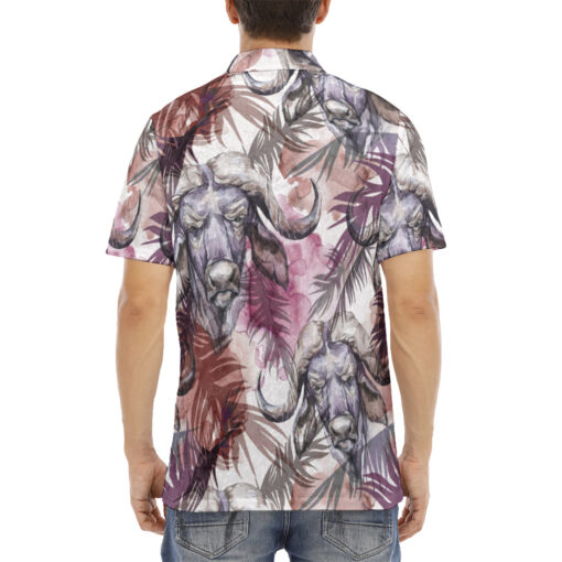 Buffaloes Exotic Tropical Leaves Velvet Polo Shirt - Image 4