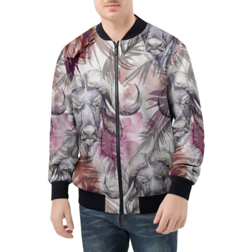 Buffaloes Exotic Tropical Leaves Men's Bomber Jacket - Image 3