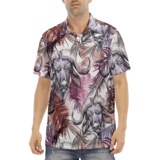 Buffaloes Exotic Tropical Leaves Velvet Polo Shirt - Image 2