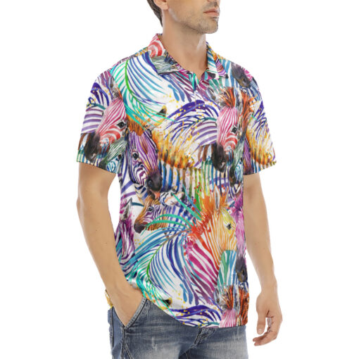 Watercolor Zebra Safari Velvet Polo Shirt - Image 3