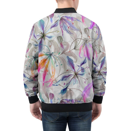 Lily Flowers Climbing Leaves Men's Bomber Jacket - Image 2