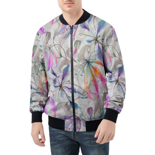 Lily Flowers Climbing Leaves Men's Bomber Jacket - Image 3