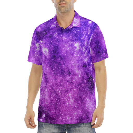 Deep Neon Space Men's Polo Shirt - Image 2