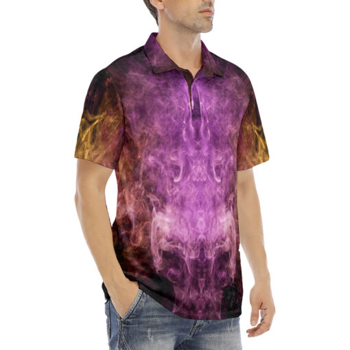 Violet Yellow Cloud Smoke Velvet Polo Shirt - Image 3