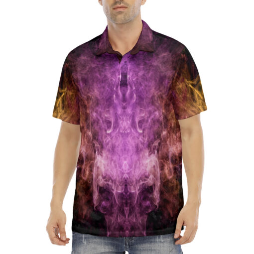 Violet Yellow Cloud Smoke Velvet Polo Shirt - Image 2