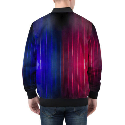 Red Blue Smoke Neon Light Men's Bomber Jacket - Image 2