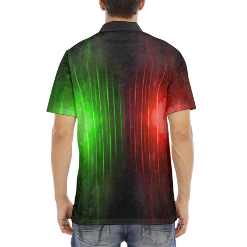 Red Green Smoke Neon Light Velvet Polo Shirt - Image 4