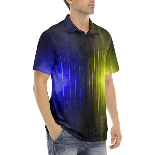 Blue Yellow Smoke Neon Light Velvet Polo Shirt - Image 3