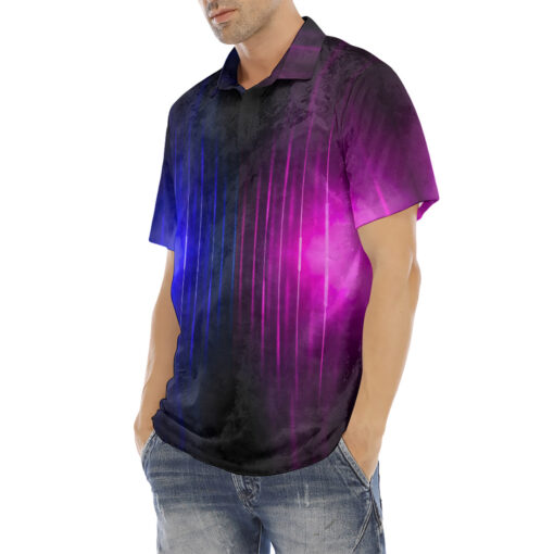 Blue Pink Smoke Neon Light Velvet Polo Shirt