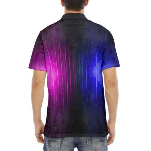 Blue Pink Smoke Neon Light Velvet Polo Shirt - Image 4