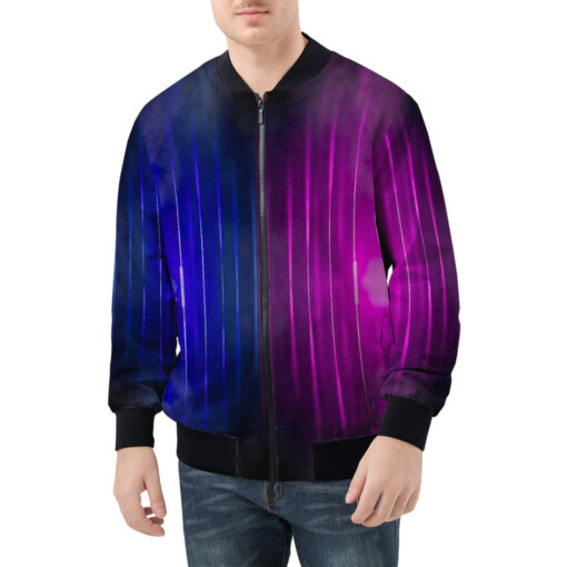 Blue Pink Smoke Neon Light Men's Bomber Jacket - Image 3