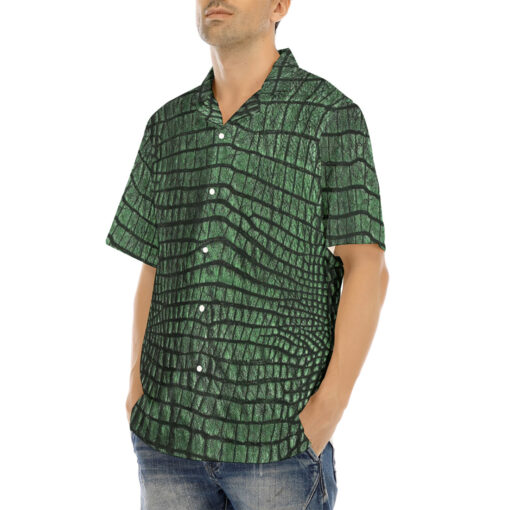 Green Alligator Texture Hawaiian Shirt - Image 3