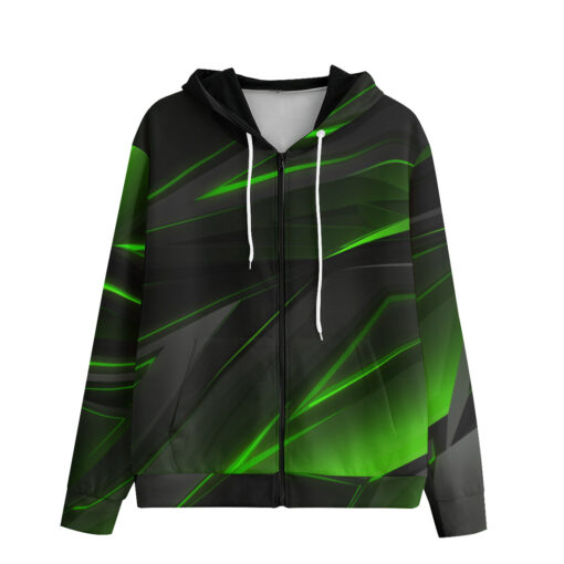 Men's Zip Up Hoodie Geometric Green Stripes