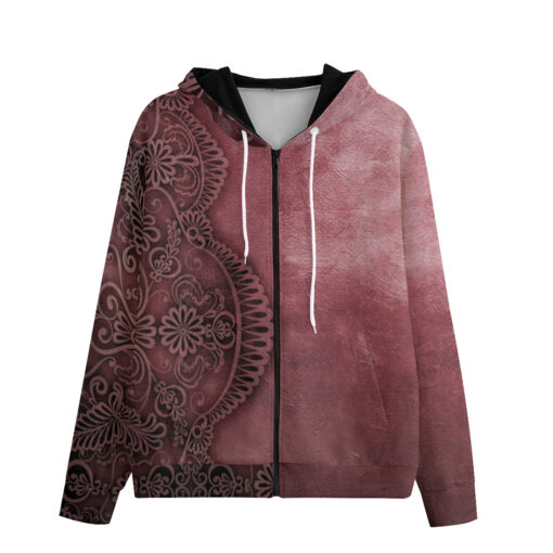 Red Lace Ornament Men's Zip Up Hoodie