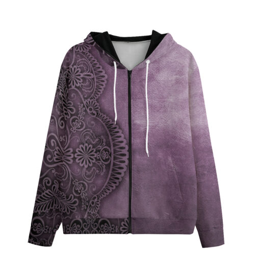 Purple Lace Ornament Men's Zip Up Hoodie