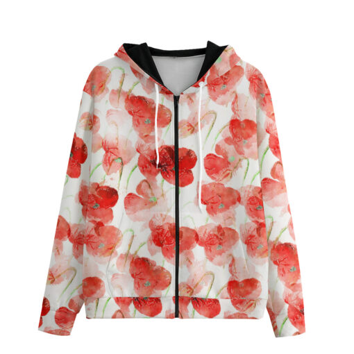 Red Poppies Flowers Men's Zip Up Hoodie