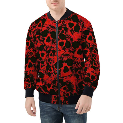 Red Skulls Grunge Men's Bomber Jacket - Image 3