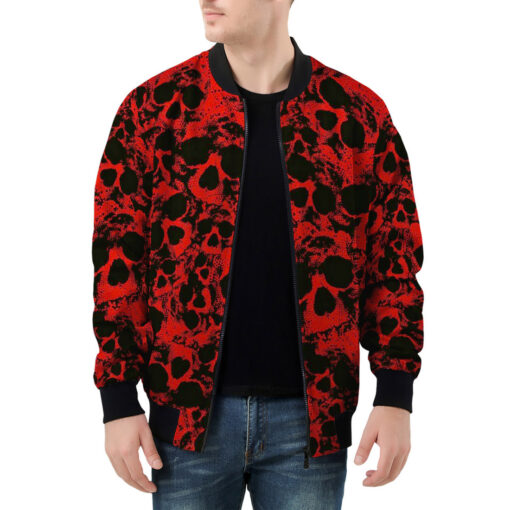 Red Skulls Grunge Men's Bomber Jacket