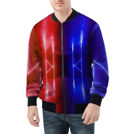 Men's Bomber Jacket Red Blue Sci-Fi Neon - Image 3