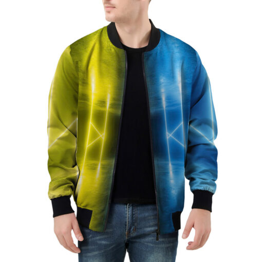 Yellow Blue Sci-Fi Neon Glowing Light Men's Bomber Jacket