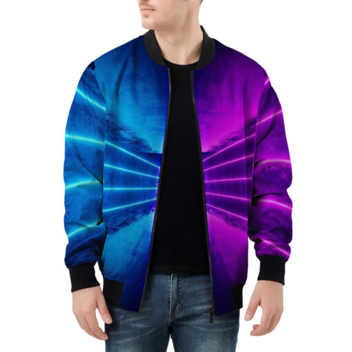 Blue Purple Futuristic Glowing Neon Men's Bomber Jacket