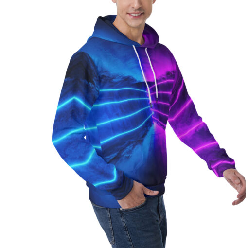 Blue Purple Futuristic Glowing Neon Men's Hoodie - Image 2