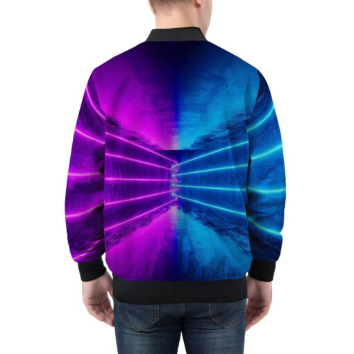 Blue Purple Futuristic Glowing Neon Men's Bomber Jacket - Image 2