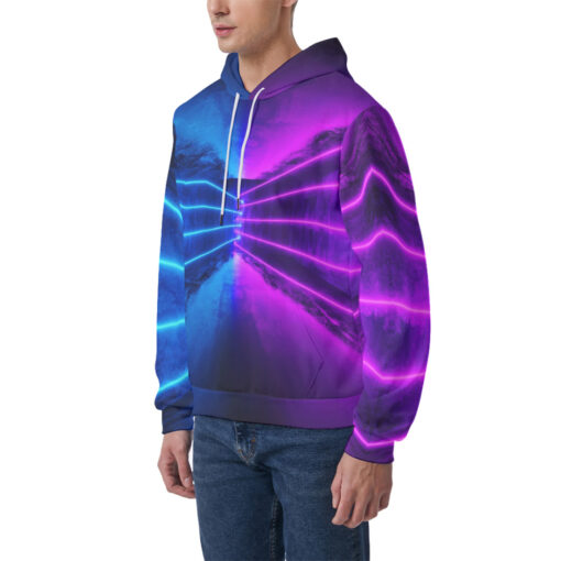 Blue Purple Futuristic Glowing Neon Men's Hoodie - Image 3