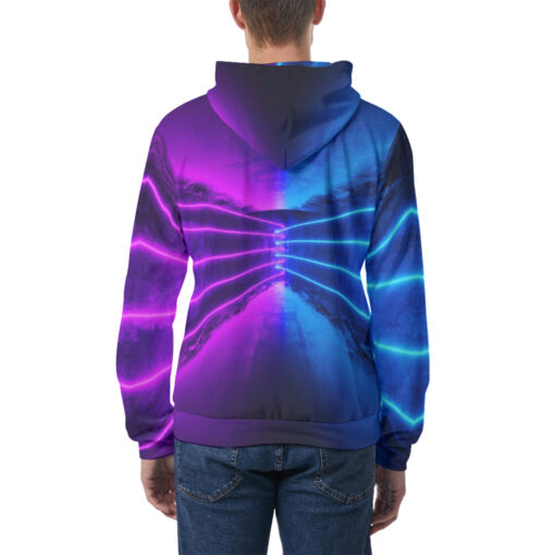 Blue Purple Futuristic Glowing Neon Men's Hoodie - Image 4