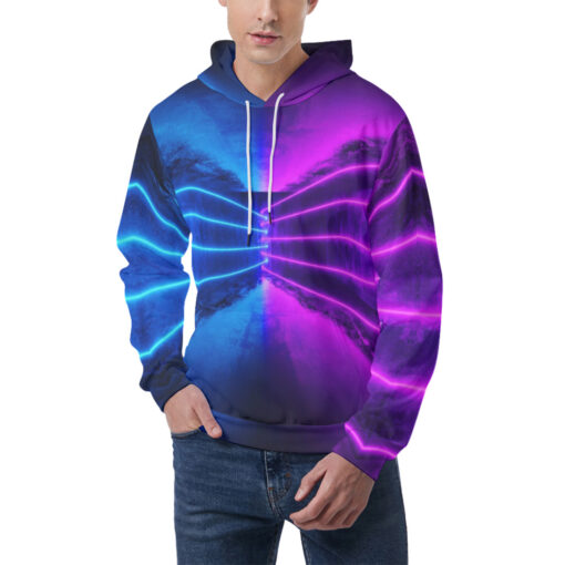 Blue Purple Futuristic Glowing Neon Men's Hoodie