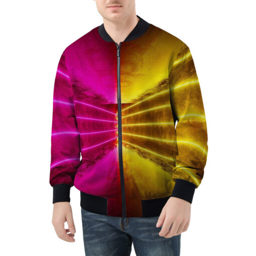 Red Yellow Futuristic Glowing Neon Men's Bomber Jacket - Image 3