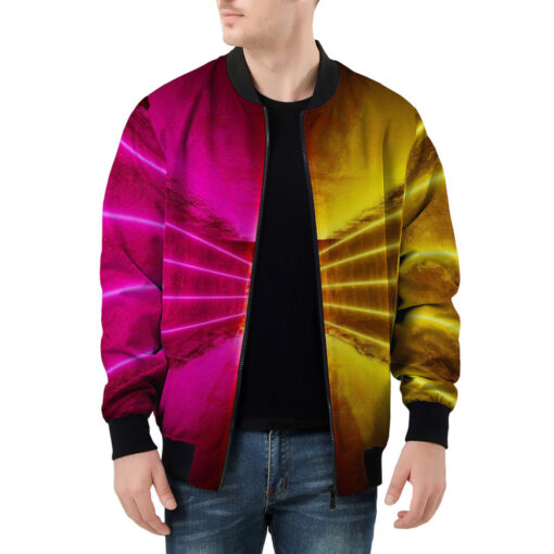 Red Yellow Futuristic Glowing Neon Men's Bomber Jacket