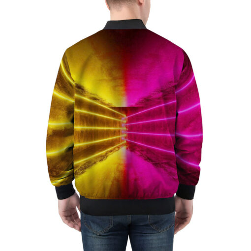 Red Yellow Futuristic Glowing Neon Men's Bomber Jacket - Image 2