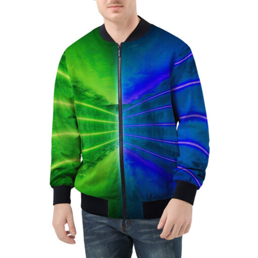 Green Blue Futuristic Glowing Neon Men's Bomber Jacket - Image 3