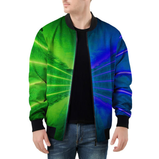 Green Blue Futuristic Glowing Neon Men's Bomber Jacket