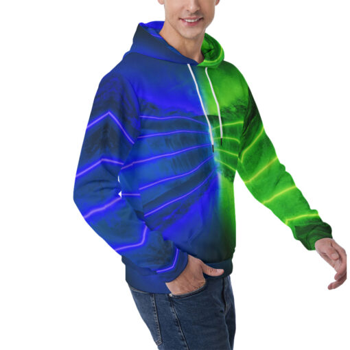 Green Blue Futuristic Glowing Neon Men's Hoodie - Image 2