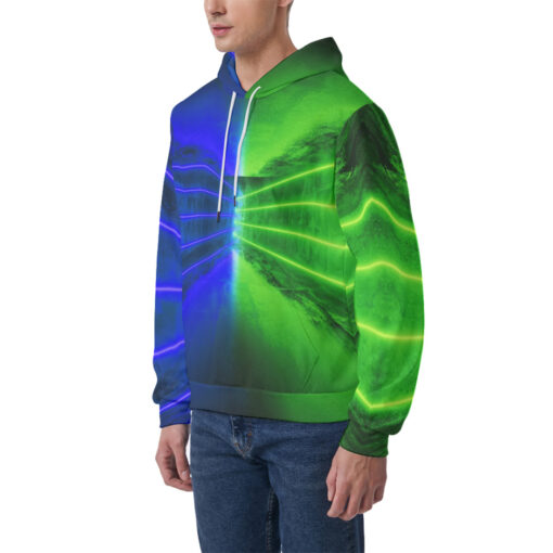 Green Blue Futuristic Glowing Neon Men's Hoodie - Image 3