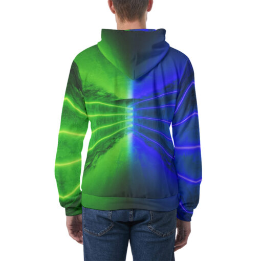 Green Blue Futuristic Glowing Neon Men's Hoodie - Image 4