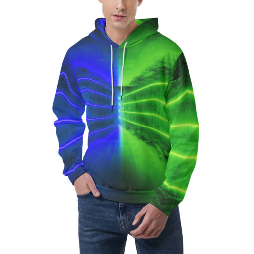 Green Blue Futuristic Glowing Neon Men's Hoodie