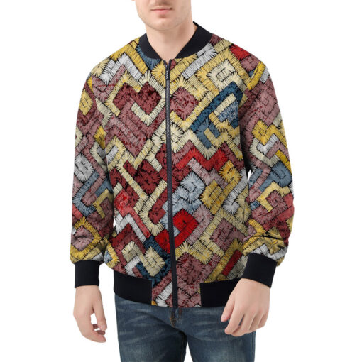 Ethnic Tribal Motifs Bohemian Men's Bomber Jacket - Image 3