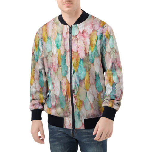 Colorful Feathers Plumage Men's Bomber Jacket - Image 3