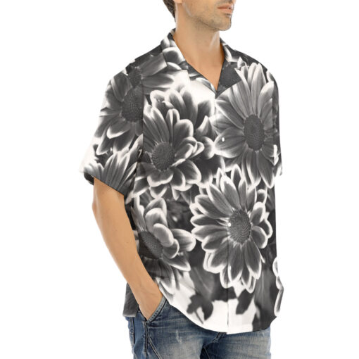 Black and White Flowers Hawaiian Shirt - Image 2