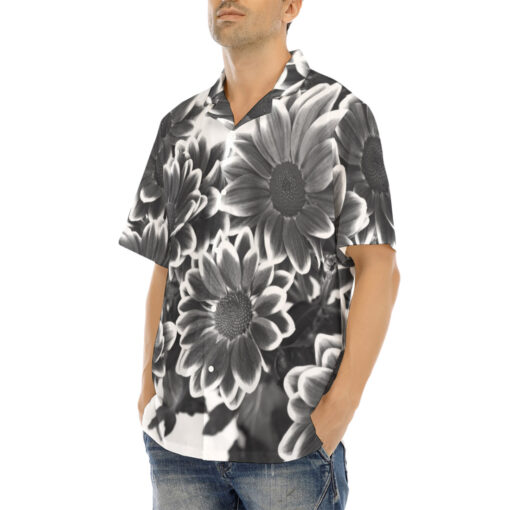 Black and White Flowers Hawaiian Shirt - Image 3