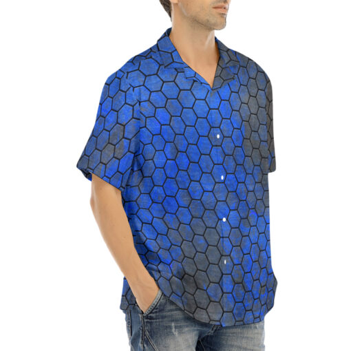 Blue Hexagons Hawaiian Shirt - Image 2